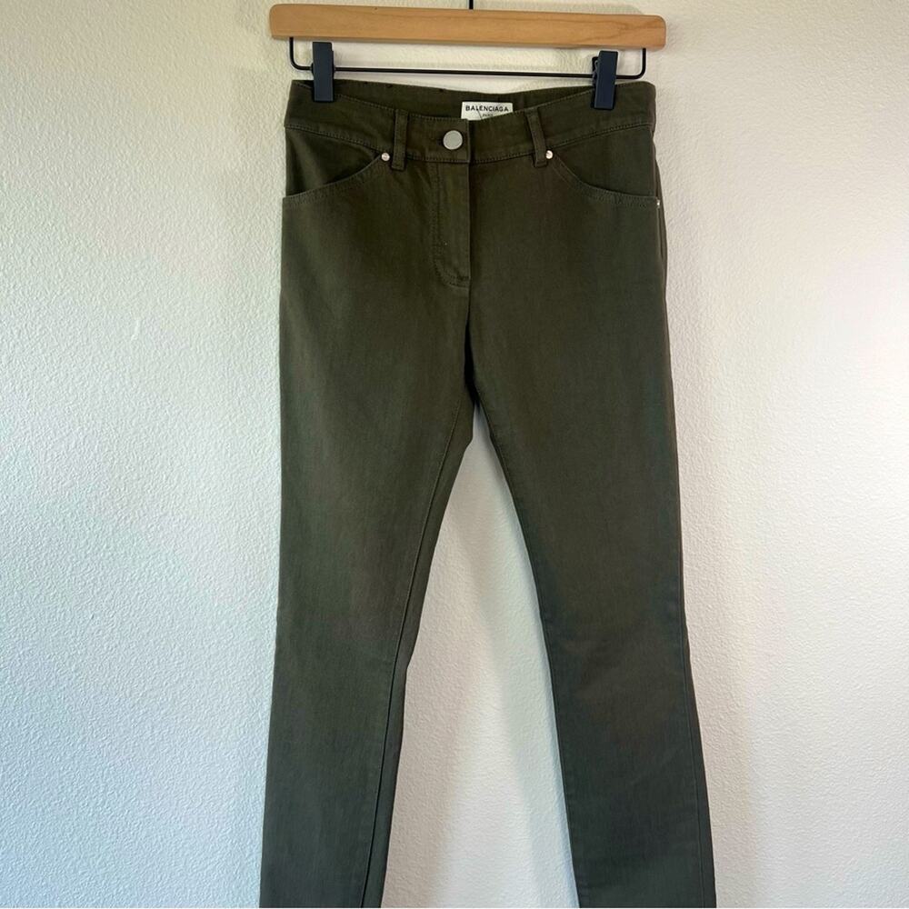 BALENCIAGA Olive Green Denim Ankle Zipper Jeans
